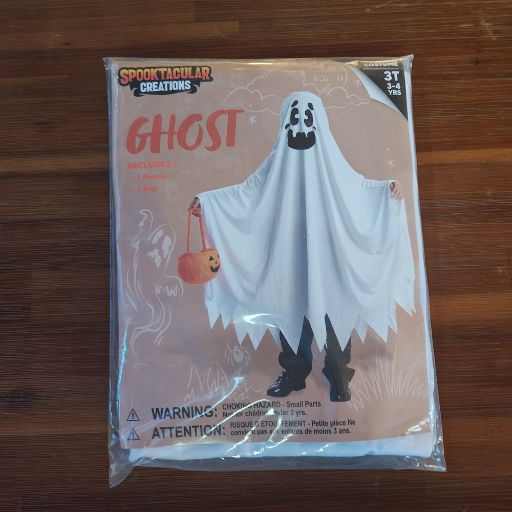 Ghost Costume for Kids with Pumpkin Basket - Scary Halloween Outfit  3T‎ 3-4 Yrs